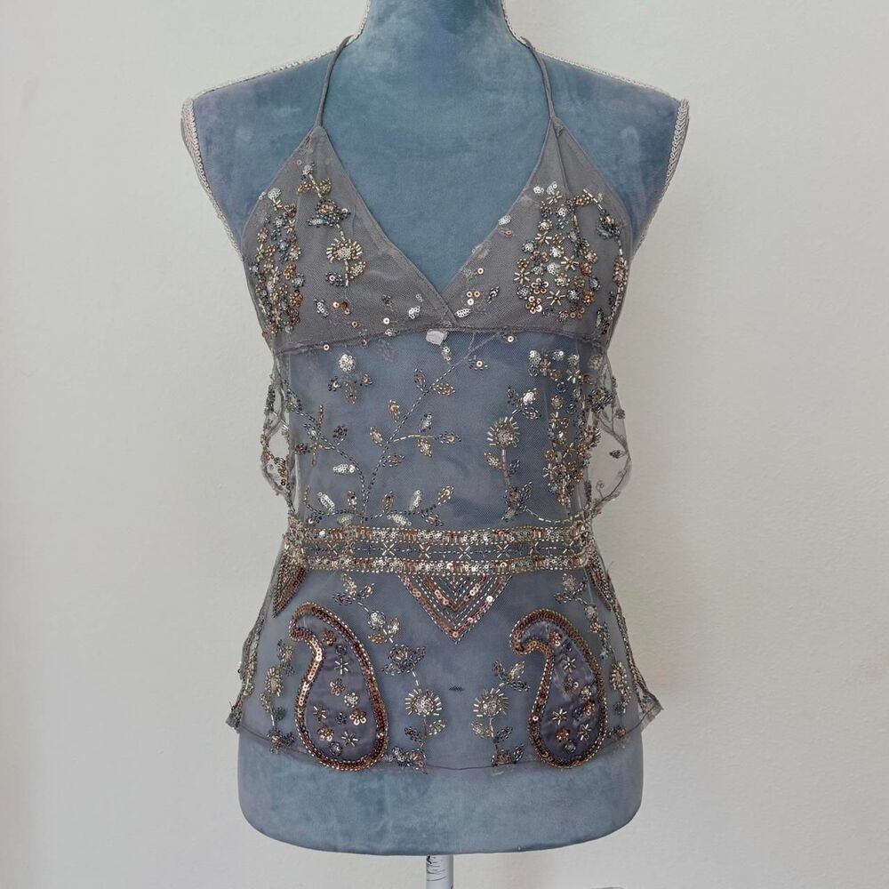 Women's Blue and Grey Crop-top